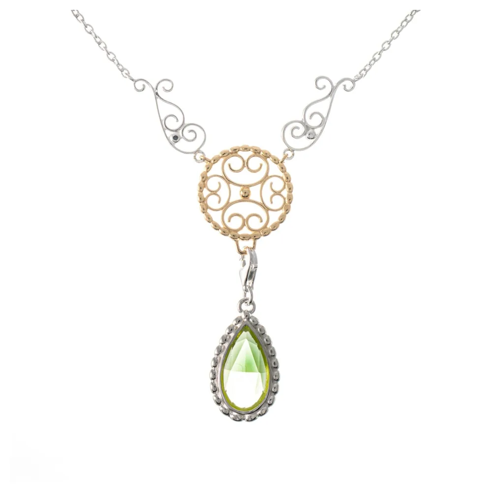 Collier Signature 925 Silber teilvergoldet mit wechselbarem Stein hellgrün