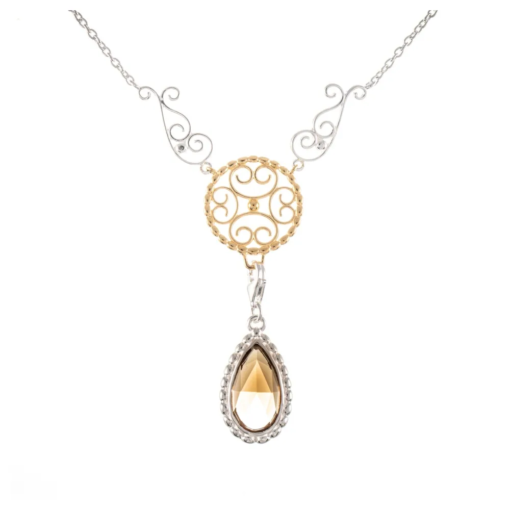 Collier Signature 925 Silber teilvergoldet mit wechselbarem Stein cognac