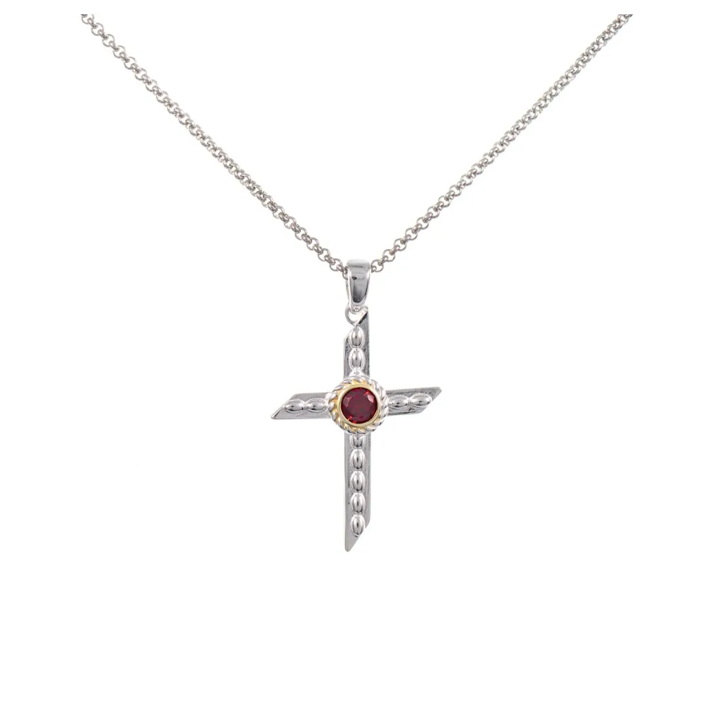 Anhänger Kreuz mit Kette 925 Silber teilvergoldet Zirkonia rot