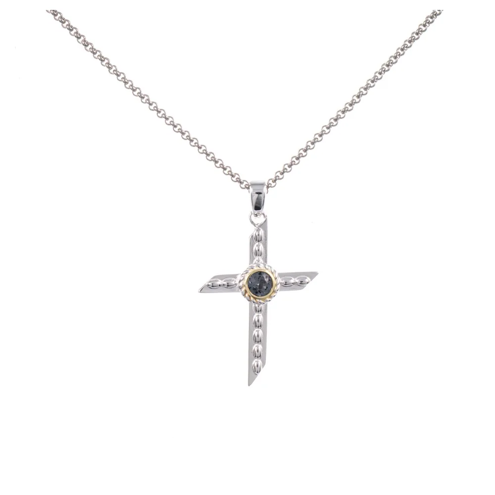 Anhänger Kreuz mit Kette 925 Silber teilvergoldet Zirkonia anthrazit