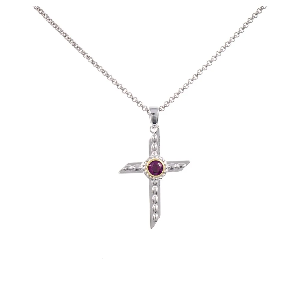 Anhänger Kreuz mit Kette 925 Silber teilvergoldet Zirkonia beere
