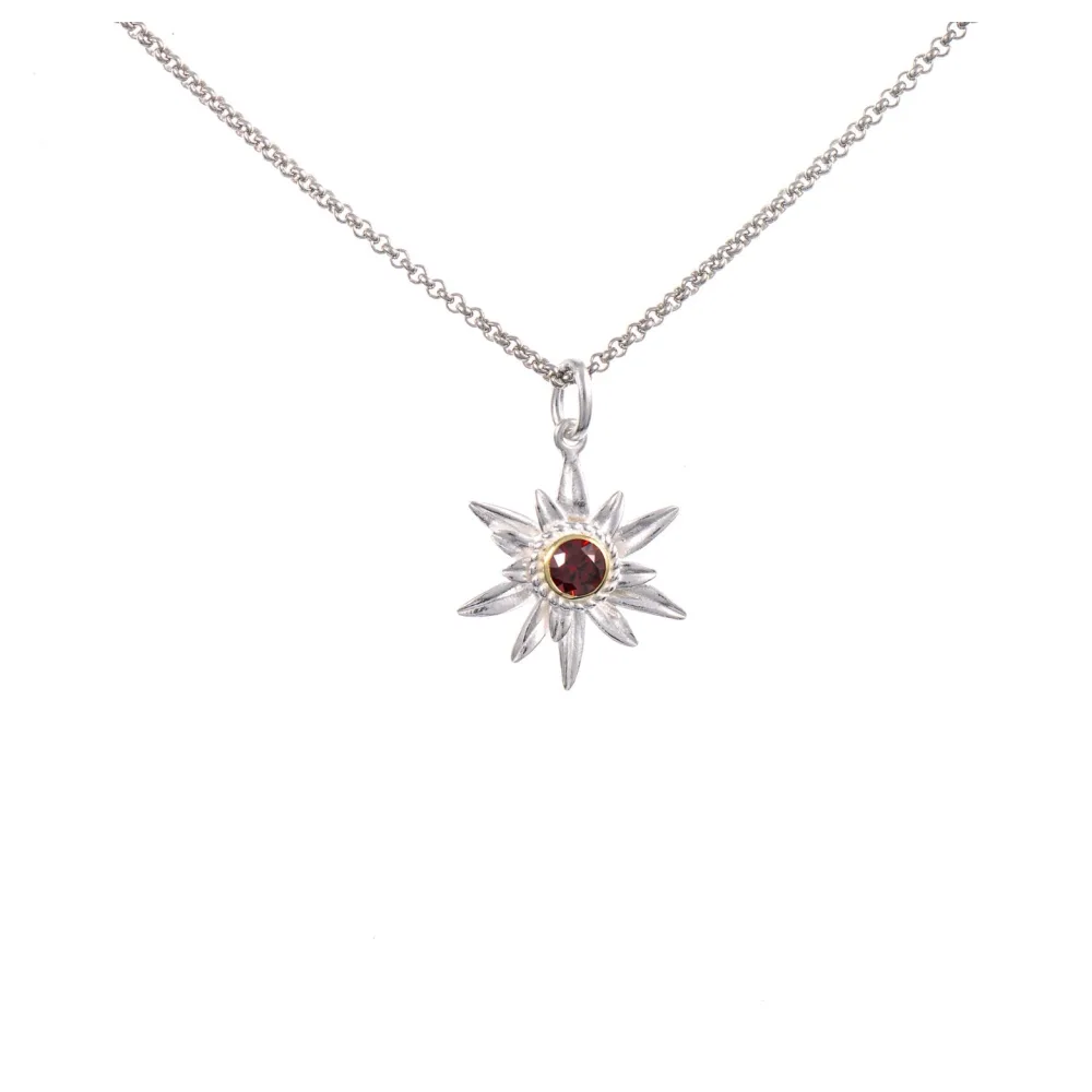 Anhänger Edelweiss mit Kette 925 Silber teilvergoldet Zirkonia rot