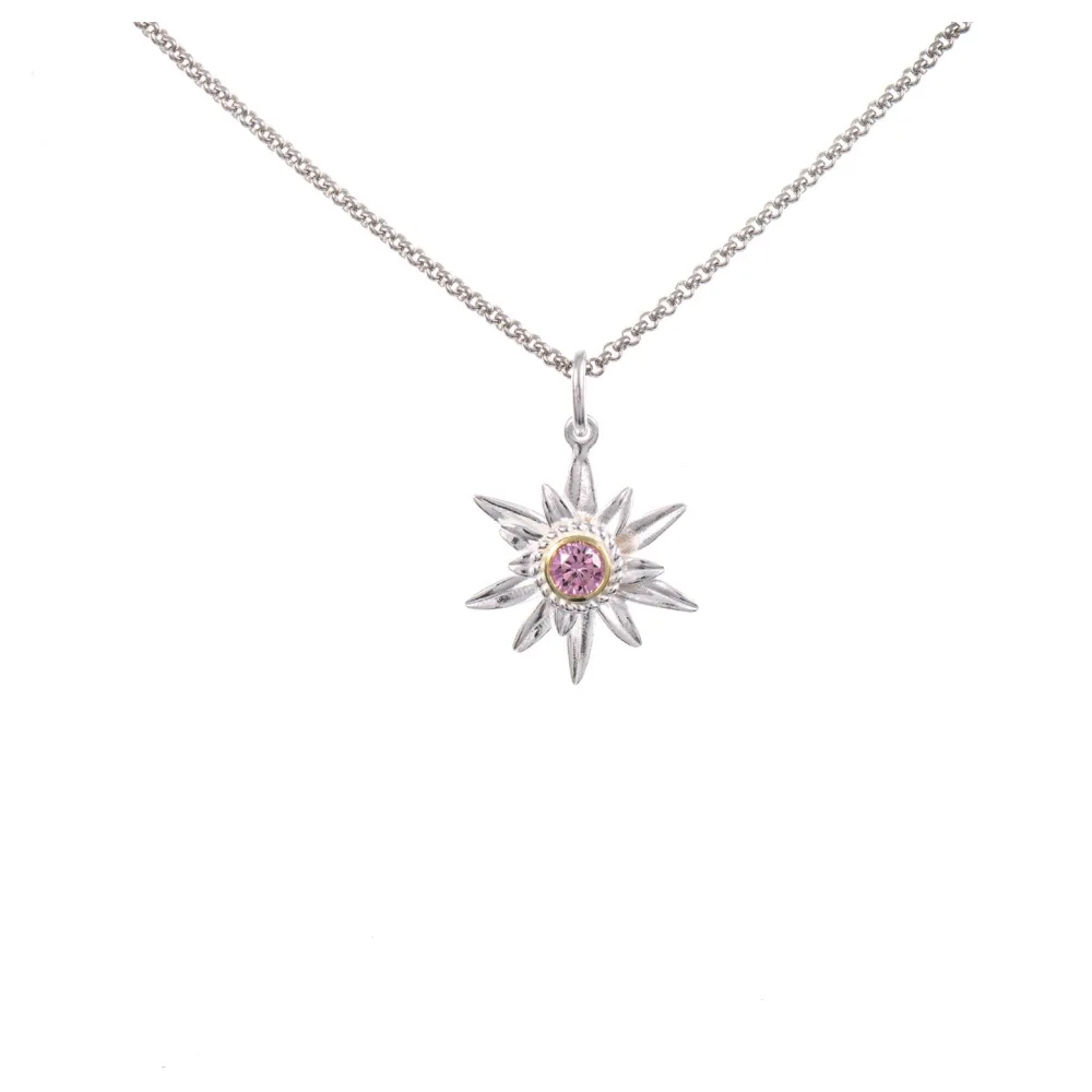 Anhänger Edelweiss mit Kette 925 Silber teilvergoldet Zirkonia rosa