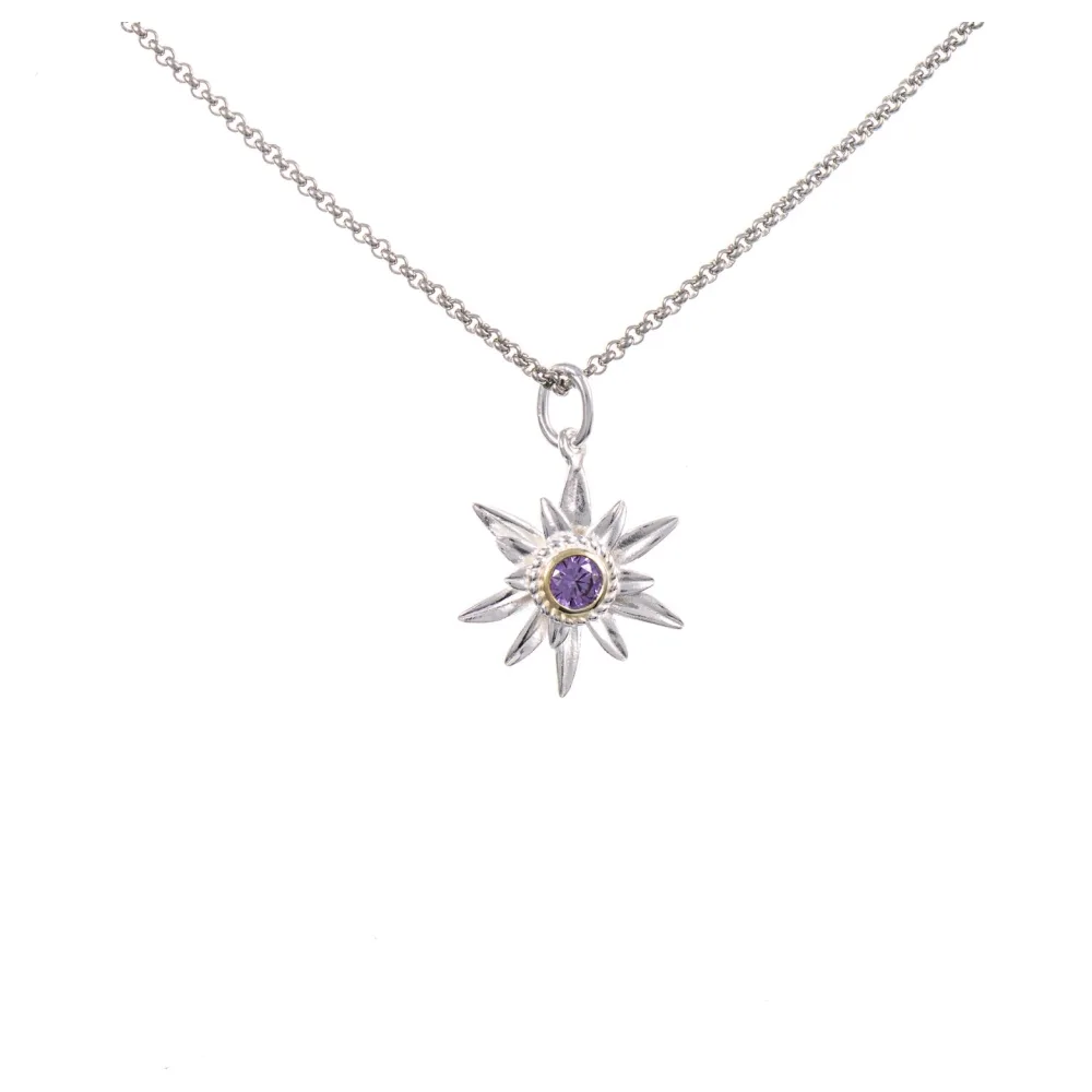 Anhänger Edelweiss mit Kette 925 Silber teilvergoldet Zirkonia flieder