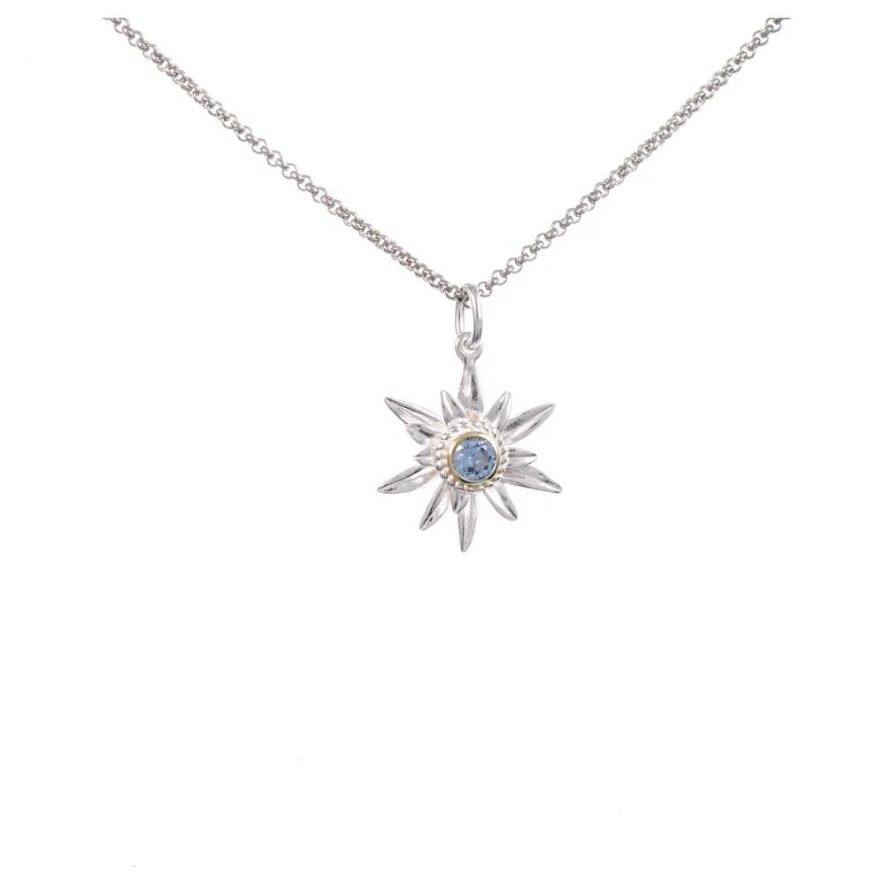 Anhänger Edelweiss mit Kette 925 Silber teilvergoldet Zirkonia hellblau