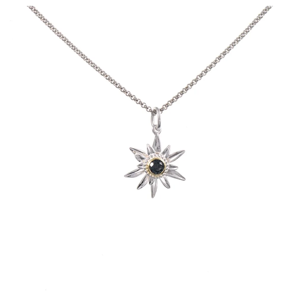 Anhänger Edelweiss mit Kette 925 Silber teilvergoldet Zirkonia anthrazit