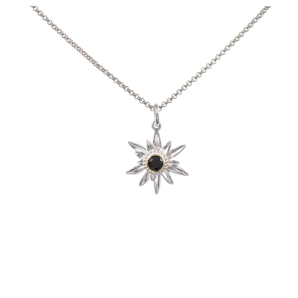 Anhänger Edelweiss mit Kette 925 Silber teilvergoldet Zirkonia schwarz