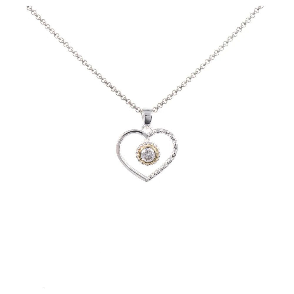Anhänger Herz mit Kette 925 Silber teilvergoldet Zirkonia weiss