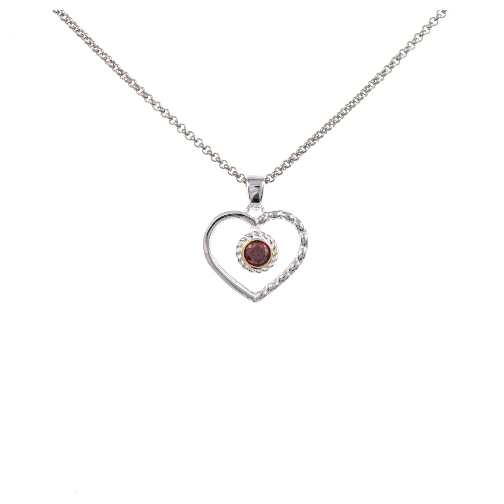 Anhänger Herz mit Kette 925 Silber teilvergoldet Zirkonia rot