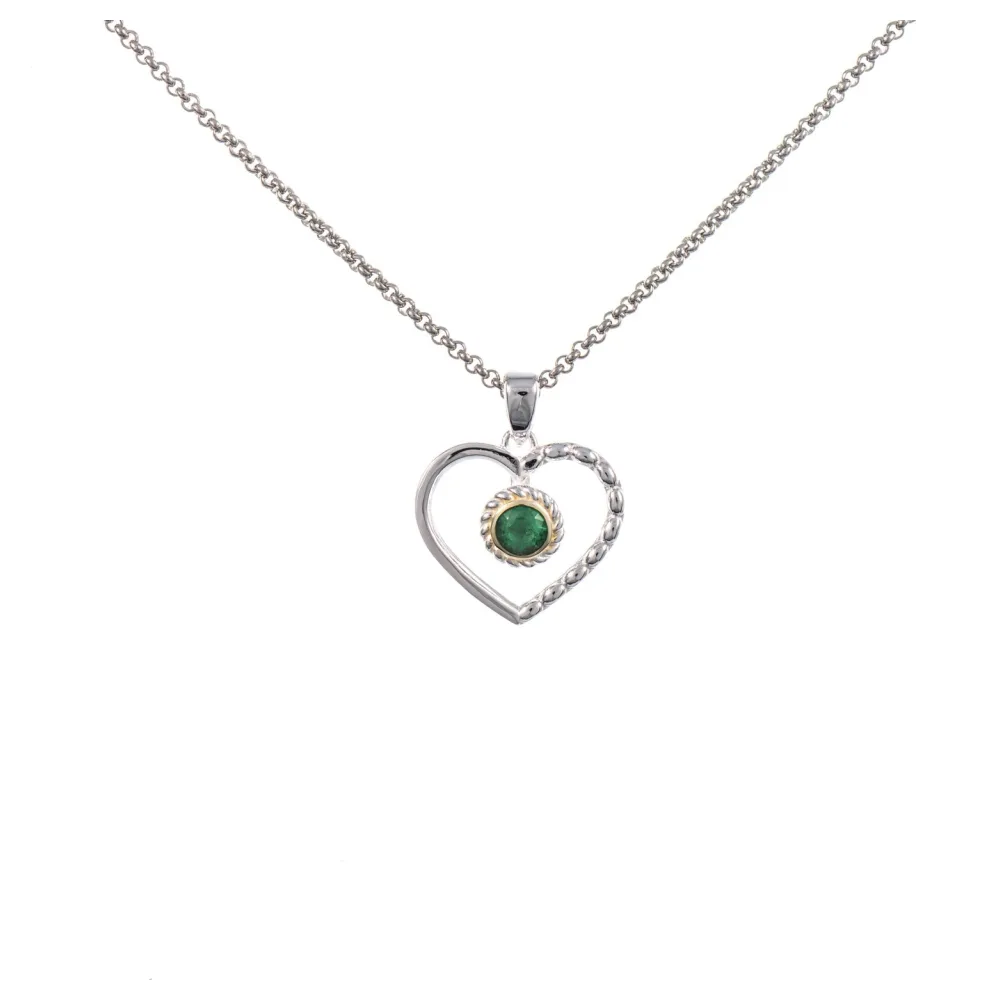 Anhänger Herz mit Kette 925 Silber teilvergoldet Zirkonia grün