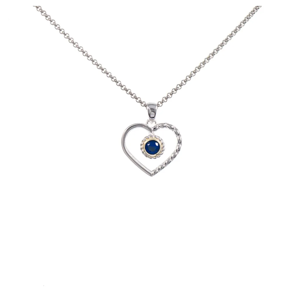 Anhänger Herz mit Kette 925 Silber teilvergoldet Zirkonia blau
