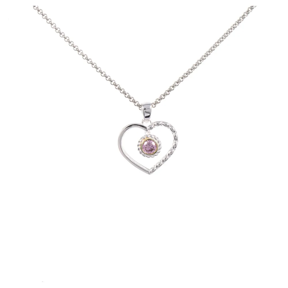 Anhänger Herz mit Kette 925 Silber teilvergoldet Zirkonia rosa