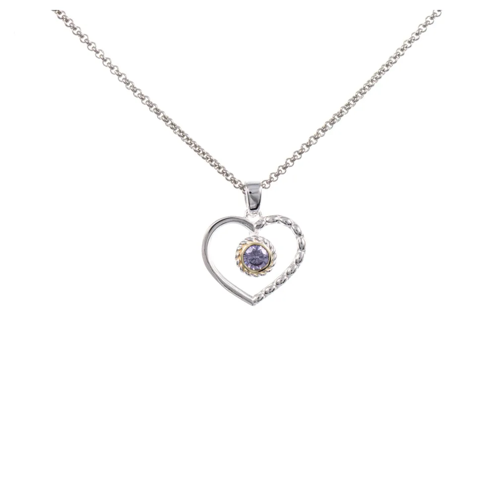Anhänger Herz mit Kette 925 Silber teilvergoldet Zirkonia flieder