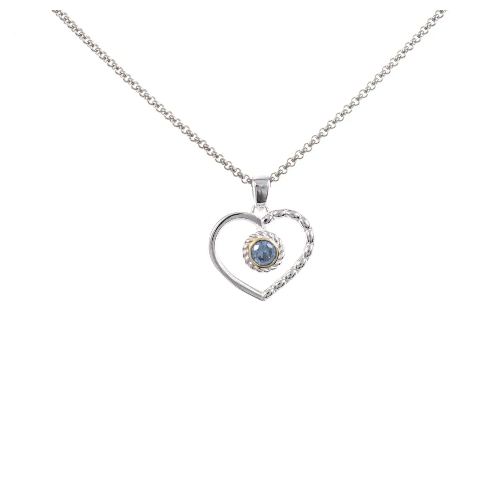 Anhänger Herz mit Kette 925 Silber teilvergoldet Zirkonia hellblau