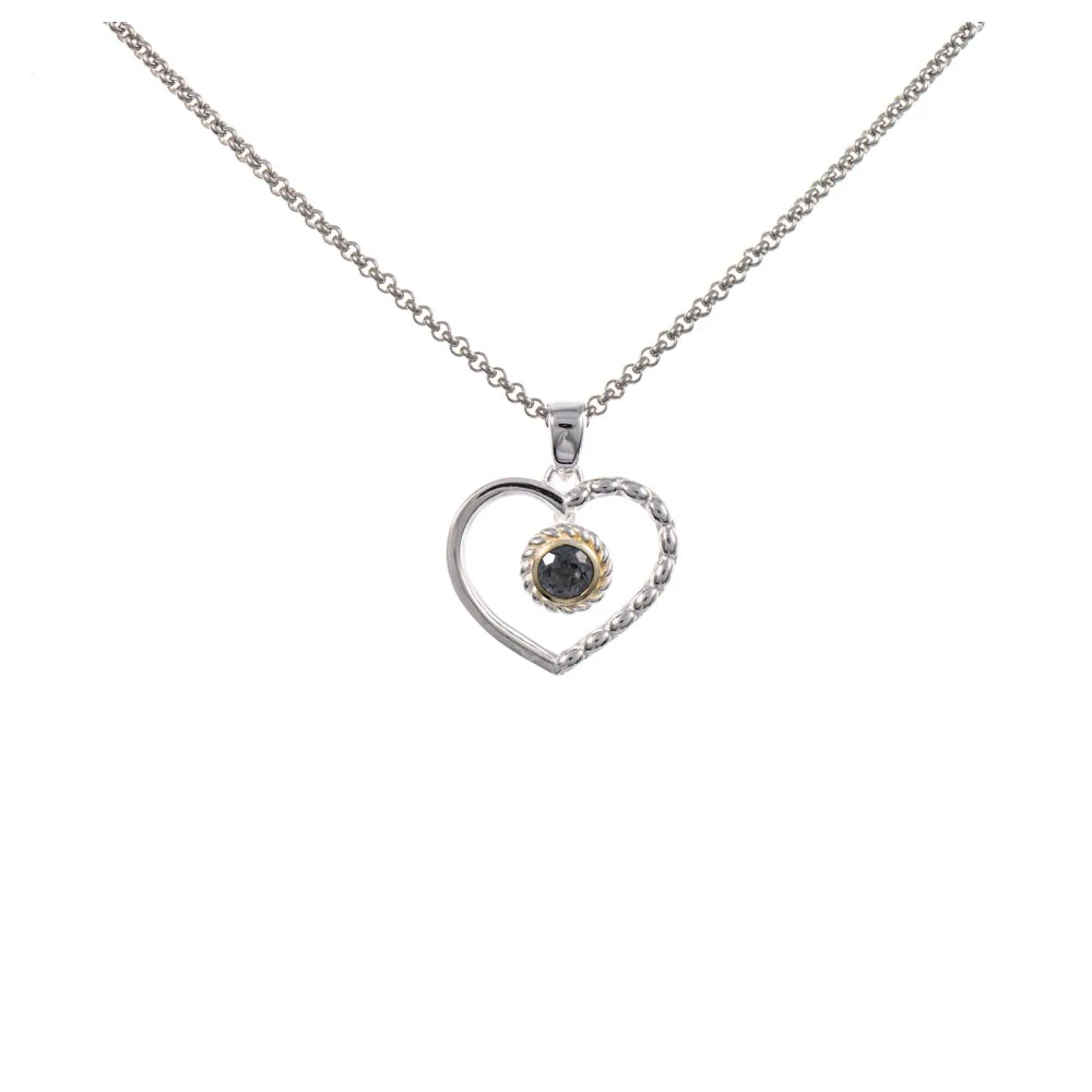 Anhänger Herz mit Kette 925 Silber teilvergoldet Zirkonia anthrazit
