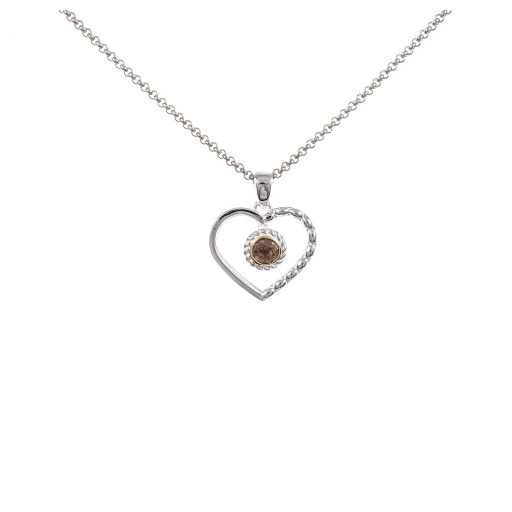 Anhänger Herz mit Kette 925 Silber teilvergoldet Zirkonia cognac