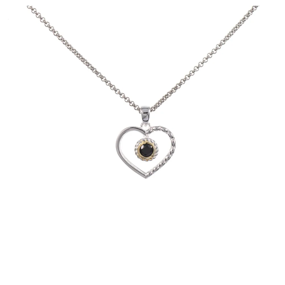Anhänger Herz mit Kette 925 Silber teilvergoldet Zirkonia schwarz
