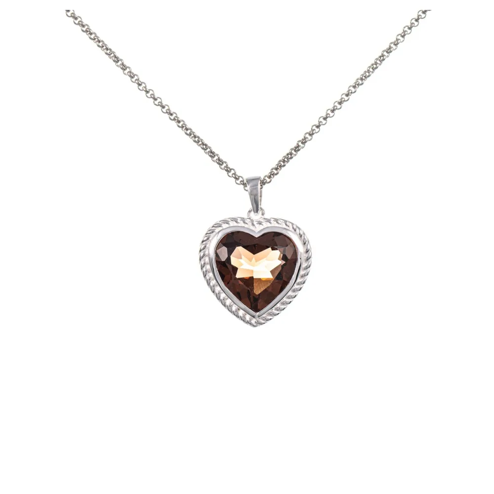 Anhänger Herz geschliffen mit Kette 925 Silber Zirkonia cognac