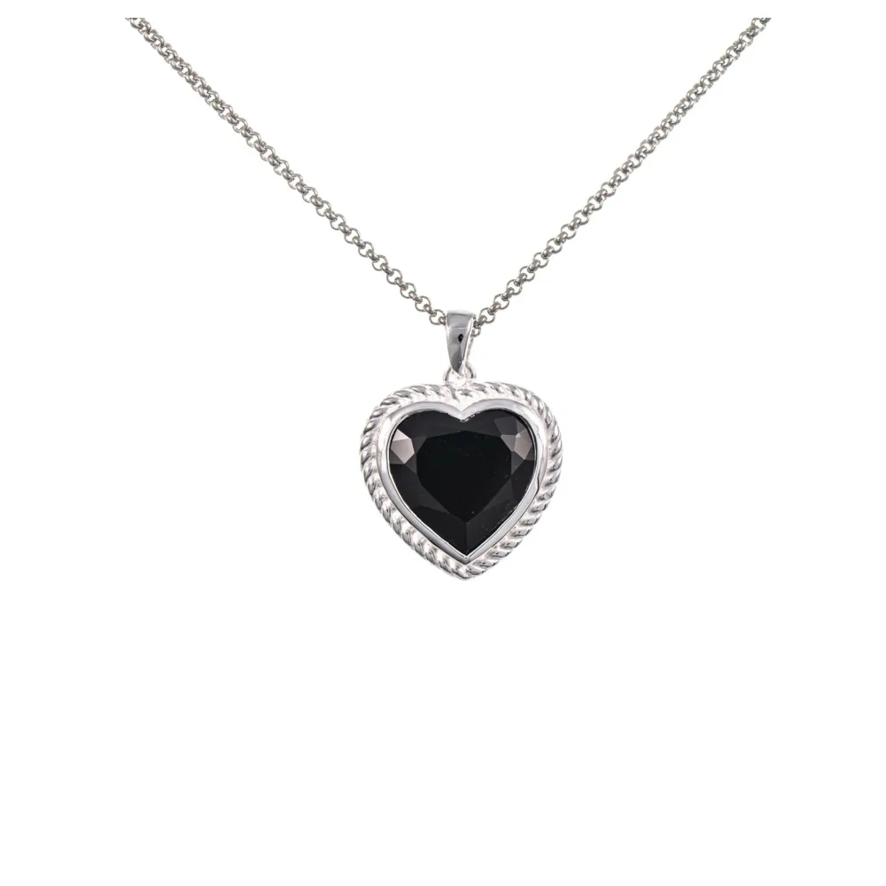 Anhänger Herz geschliffen mit Kette 925 Silber Zirkonia schwarz
