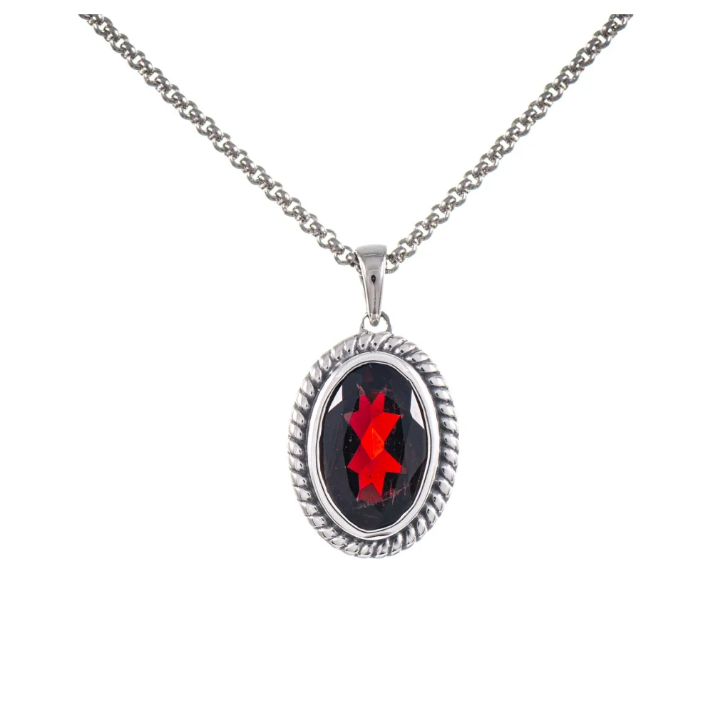 Anhänger mit Kette 925 Silber geschwärzt Granat