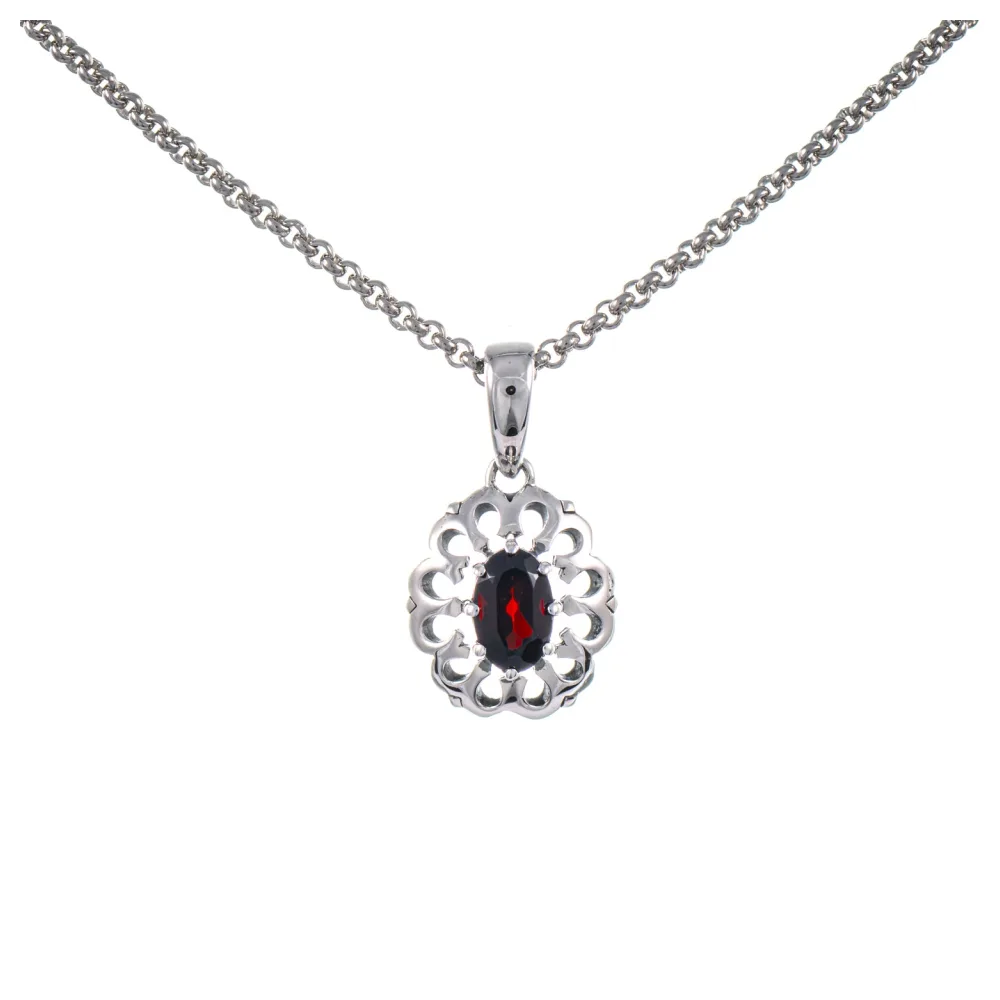 Anhänger mit Kette 925 Silber geschwärzt Granat