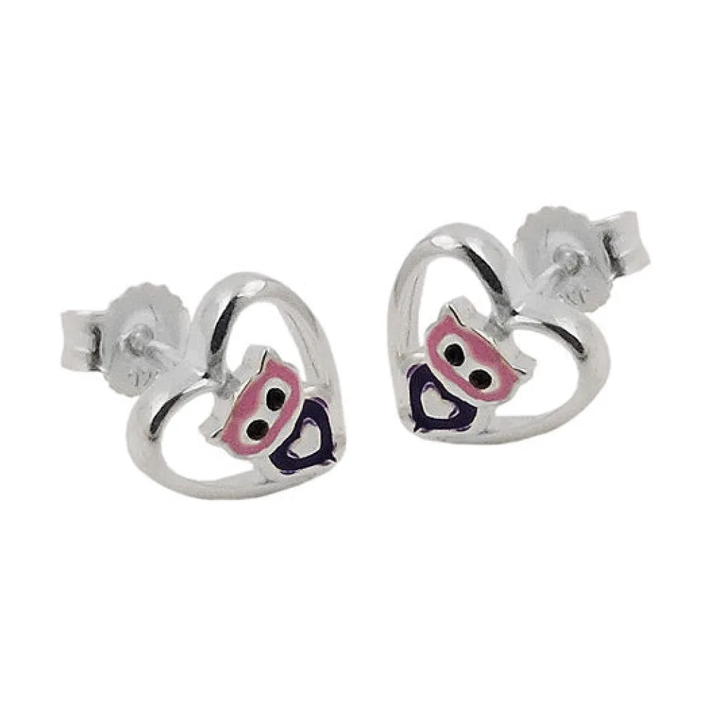 Ohrstecker kleine Eule im Herz Silber 925