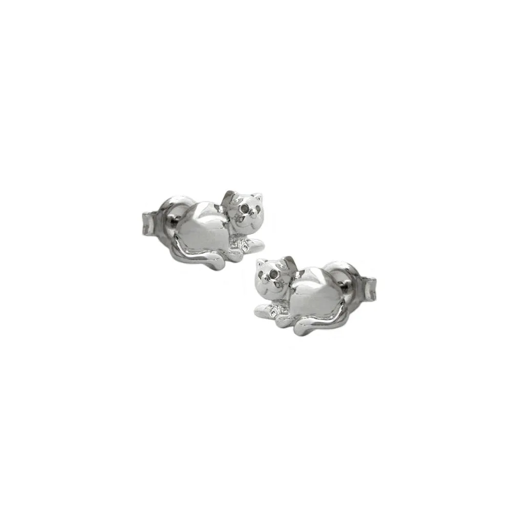 Ohrstecker Katze rhodiniert Silber 925