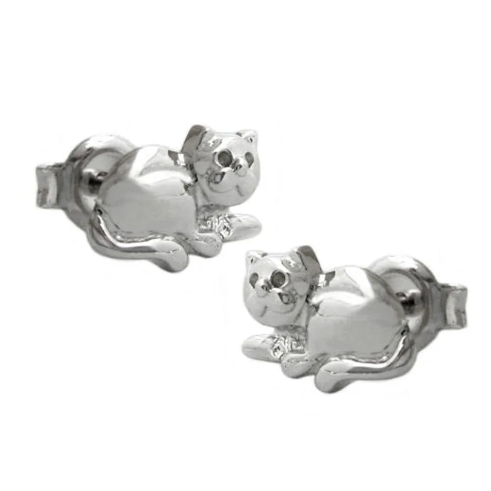 Ohrstecker Katze rhodiniert Silber 925