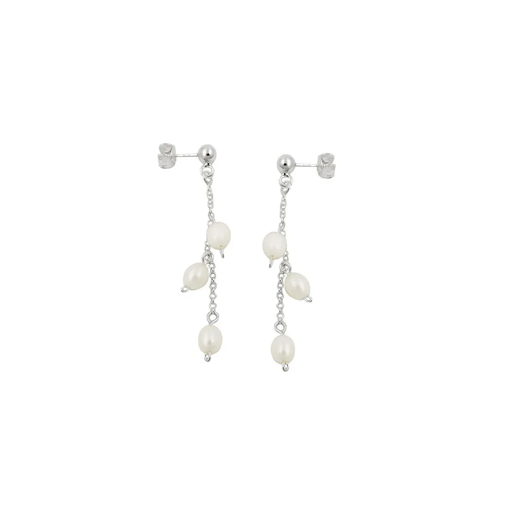 Ohrstecker Kette mit 3 Perlen Silber 925