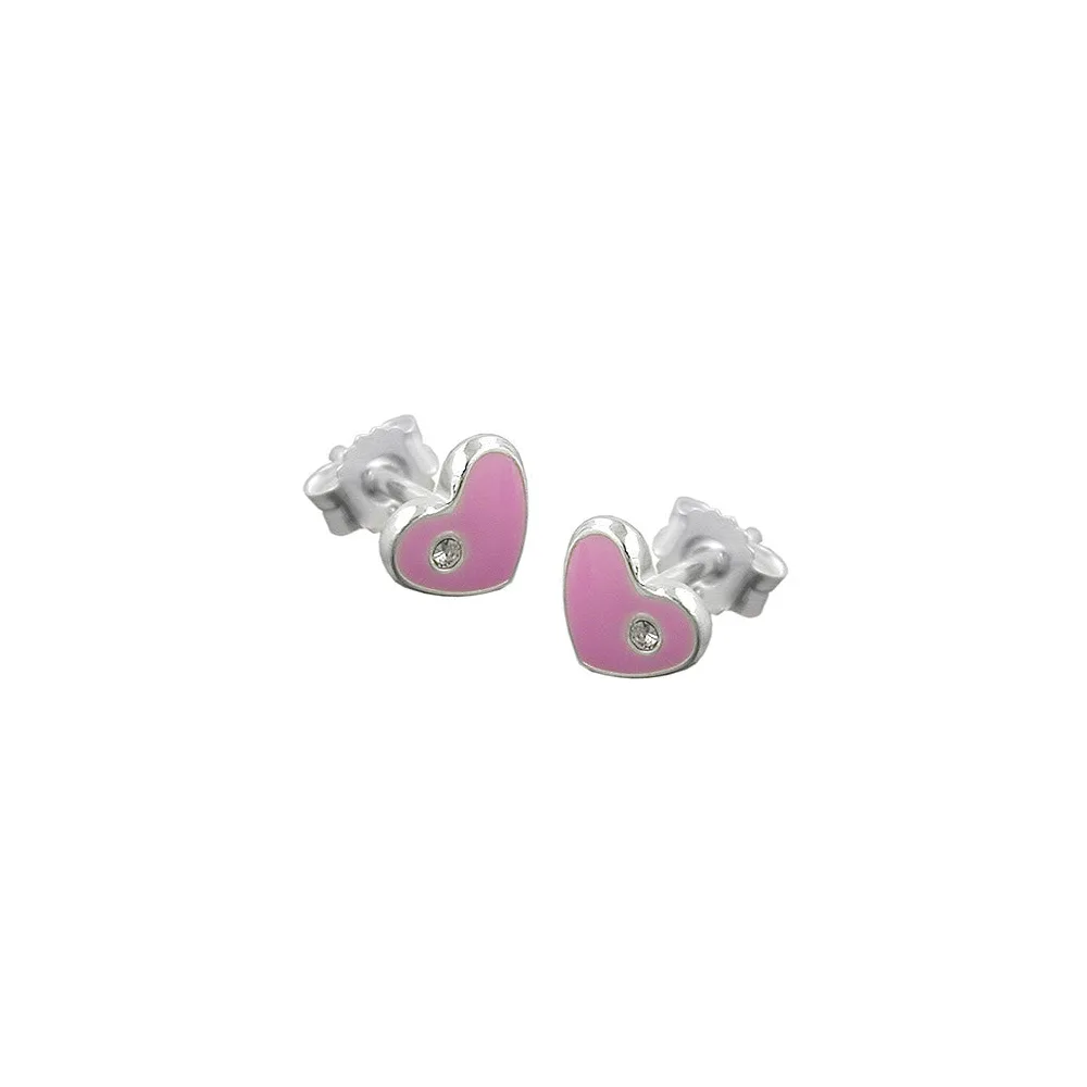 Ohrstecker Herz pink Silber 925