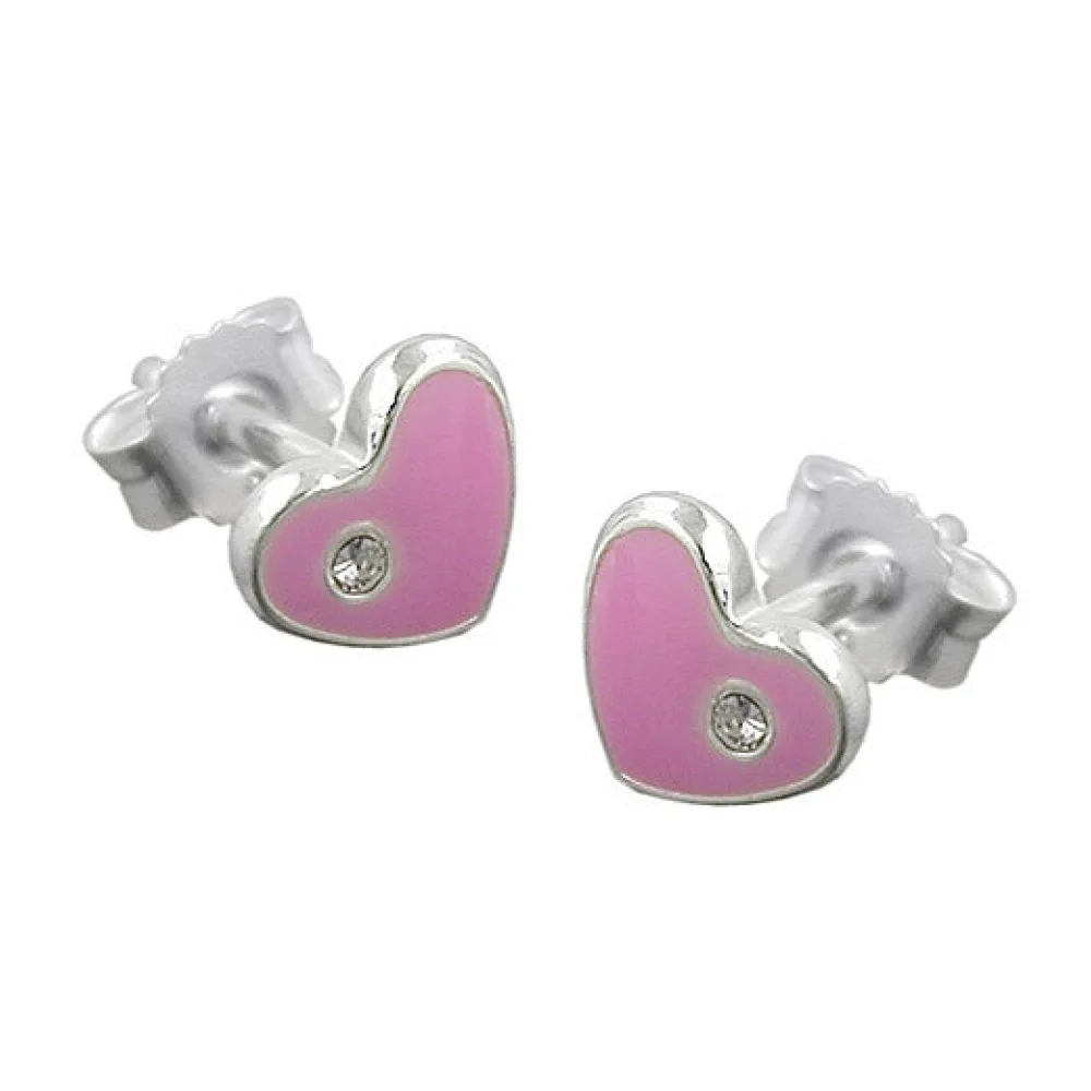 Ohrstecker Herz pink Silber 925