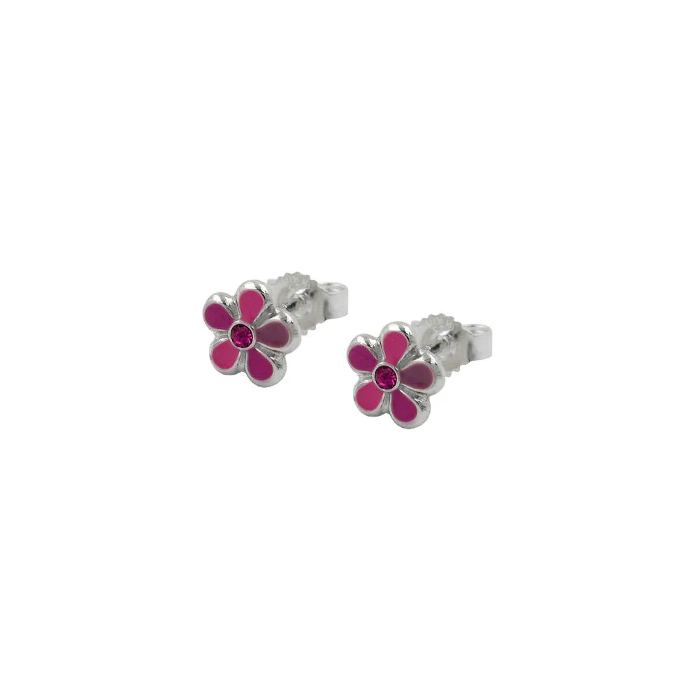 Ohrstecker Blume pink-lackiert Silber 925