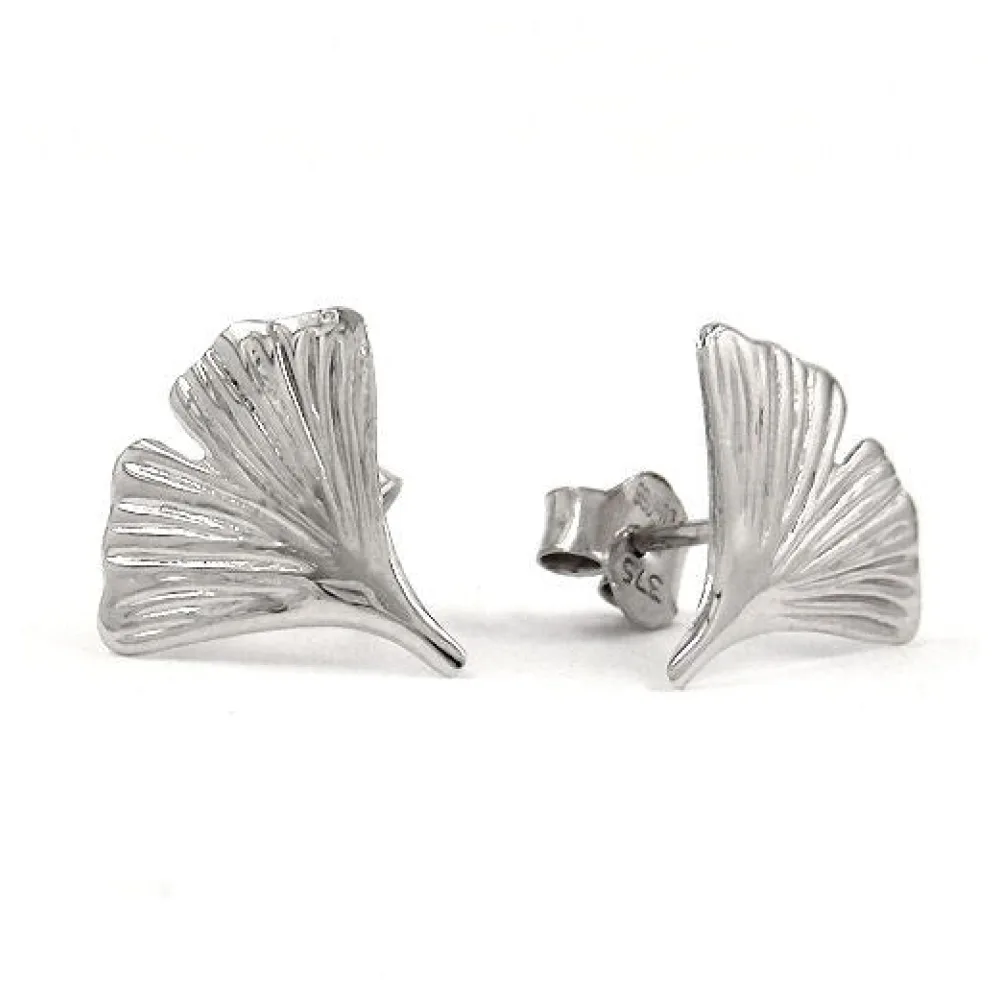 Ohrstecker 12mm Ginkgoblatt 9Kt Weißgold