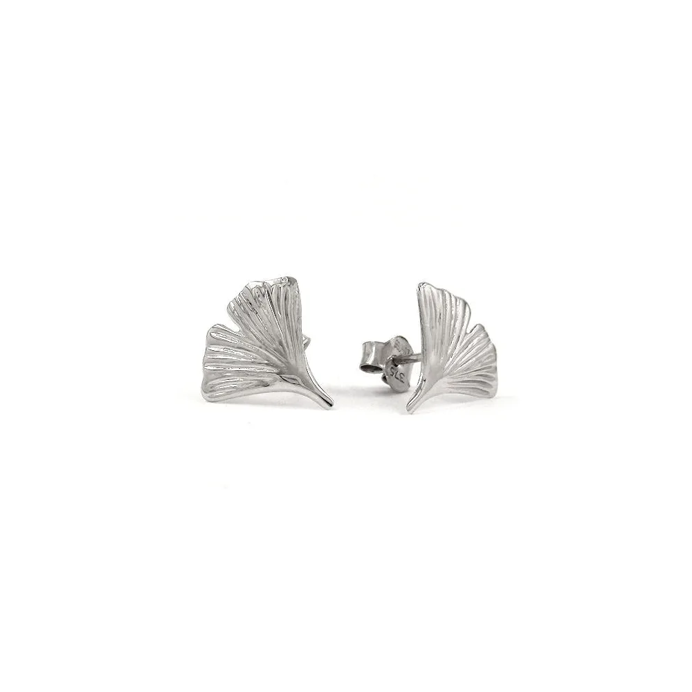 Ohrstecker 12mm Ginkgoblatt 9Kt Weißgold