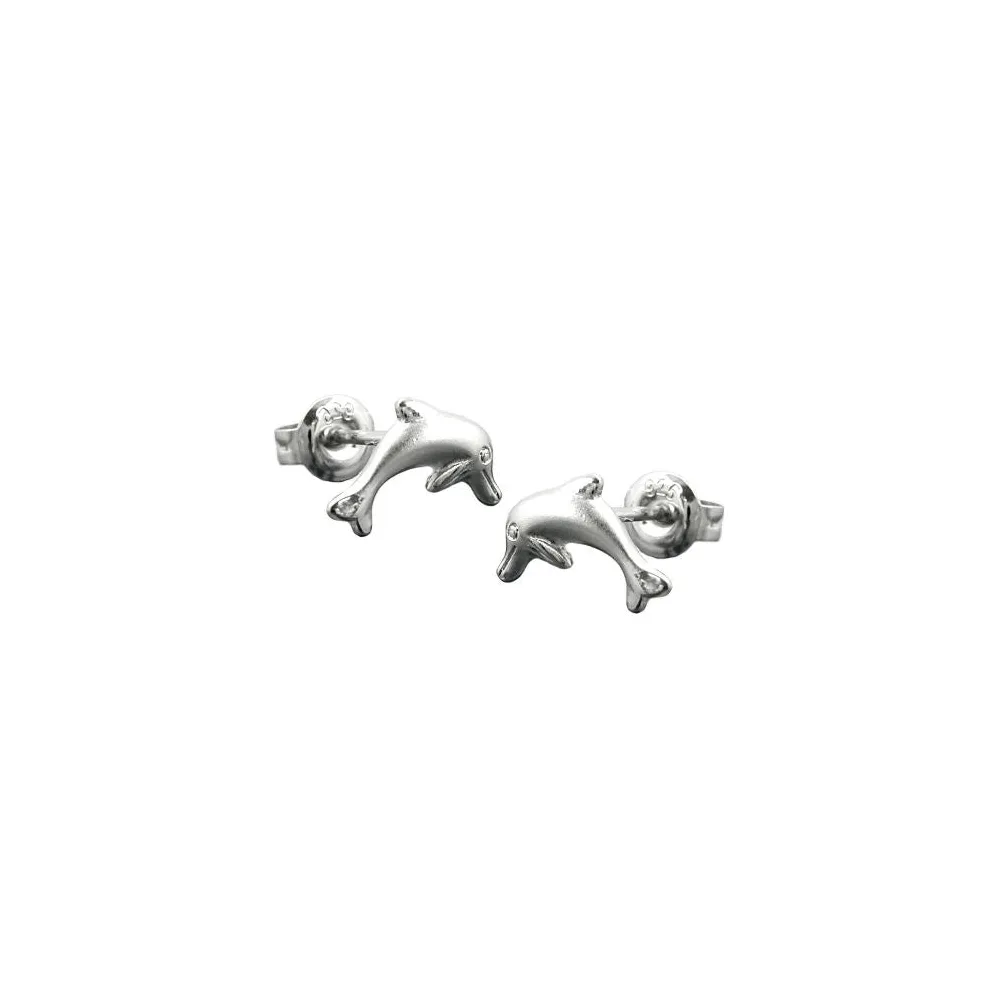 Ohrstecker 10x5mm springender Delfin matt-glänzend rhodiniert Silber 925