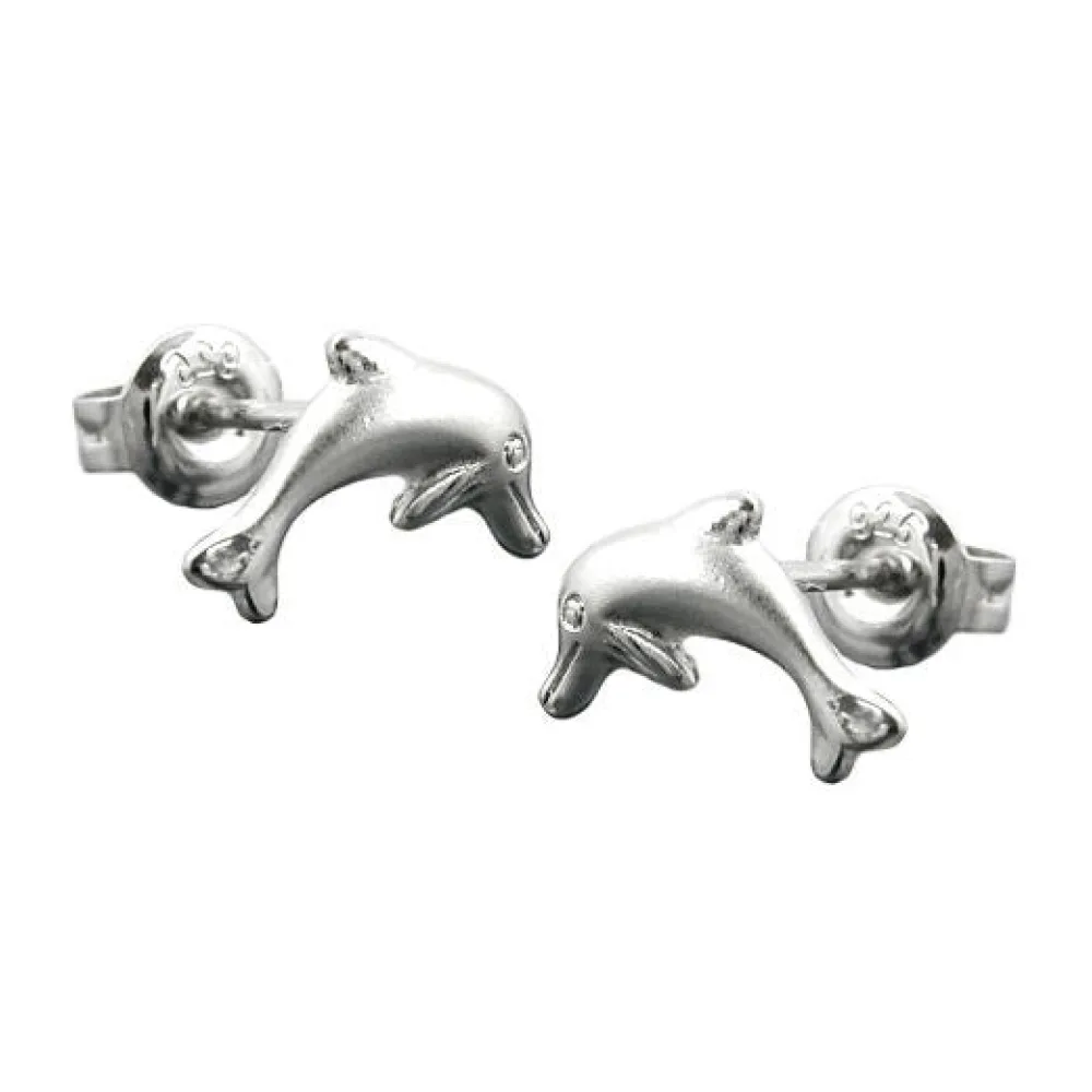 Ohrstecker 10x5mm springender Delfin matt-glänzend rhodiniert Silber 925