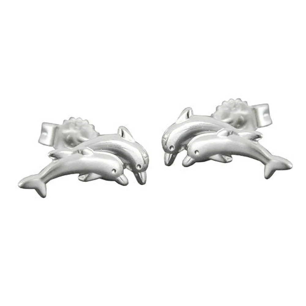 Ohrstecker 11x5mm Delfin-Pärchen matt-glänzend Silber 925