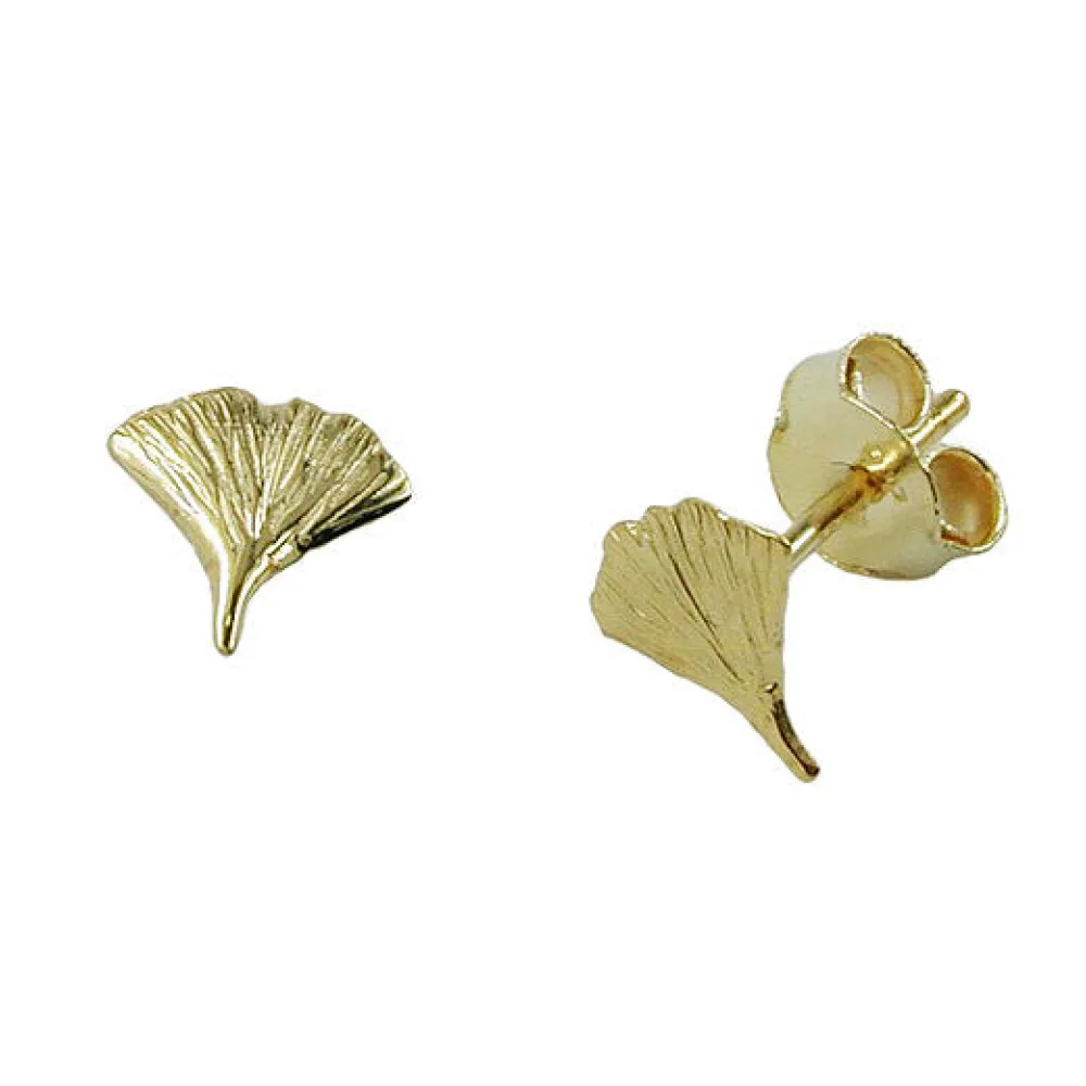 Ohrstecker 7mm Ginkgoblatt glänzend Gold 375
