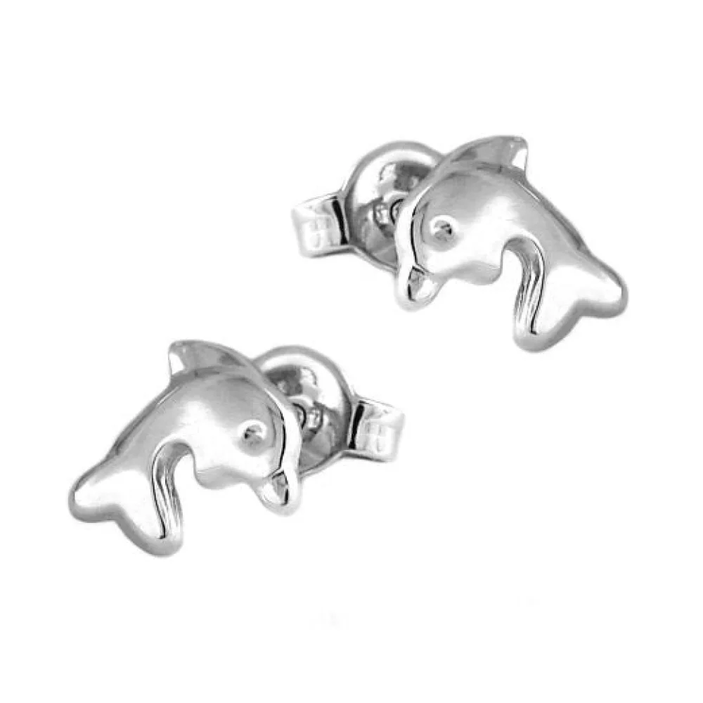 Ohrstecker 8x7mm Delfin glänzend rhodiniert Silber 925