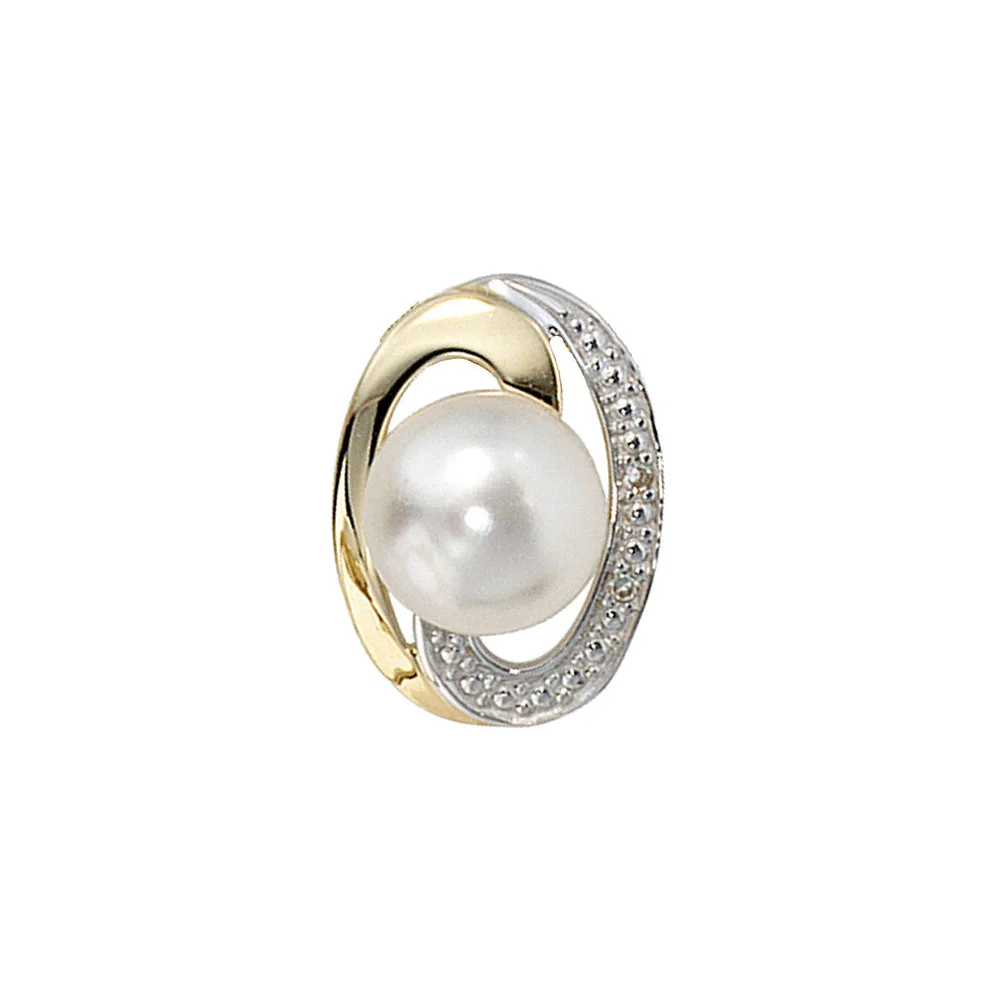 Anhänger 585 Gold Gelbgold bicolor 1 Süßwasser Perle 2 Diamanten Perlenanhänger