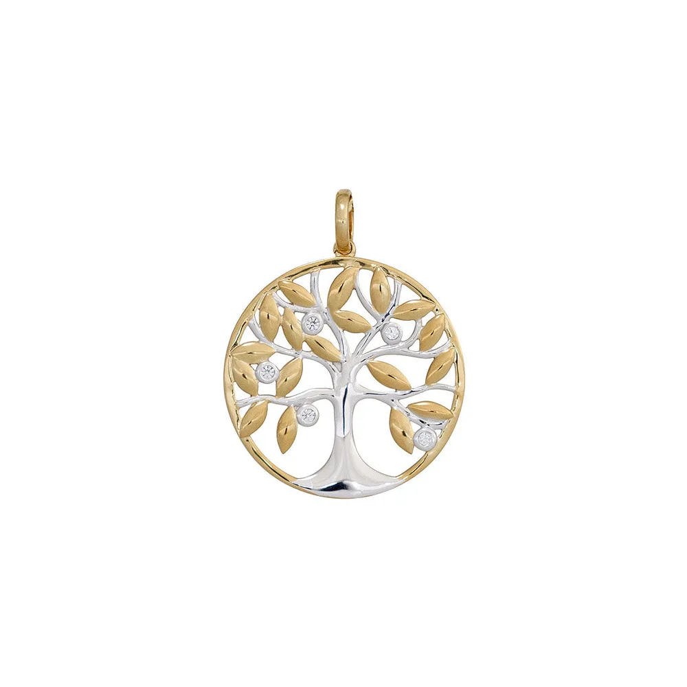 Anhänger Baum 585 Gold Gelbgold bicolor 5 Diamanten Brillanten Goldanhänger