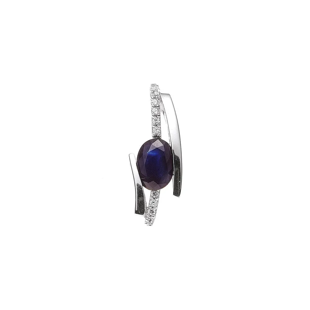 Anhänger 585 Gold Weißgold 1 blauer Safir 10 Diamanten Brillanten Goldanhänger