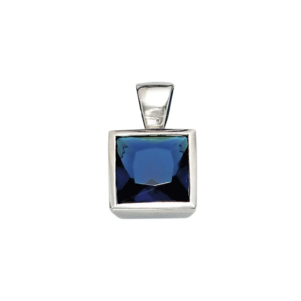 Anhänger quadratisch 925 Sterling Silber rhodiniert 1 Zirkonia blau