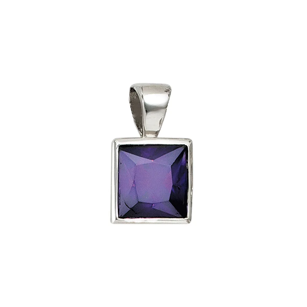 Anhänger quadratisch 925 Sterling Silber rhodiniert 1 Zirkonia lila