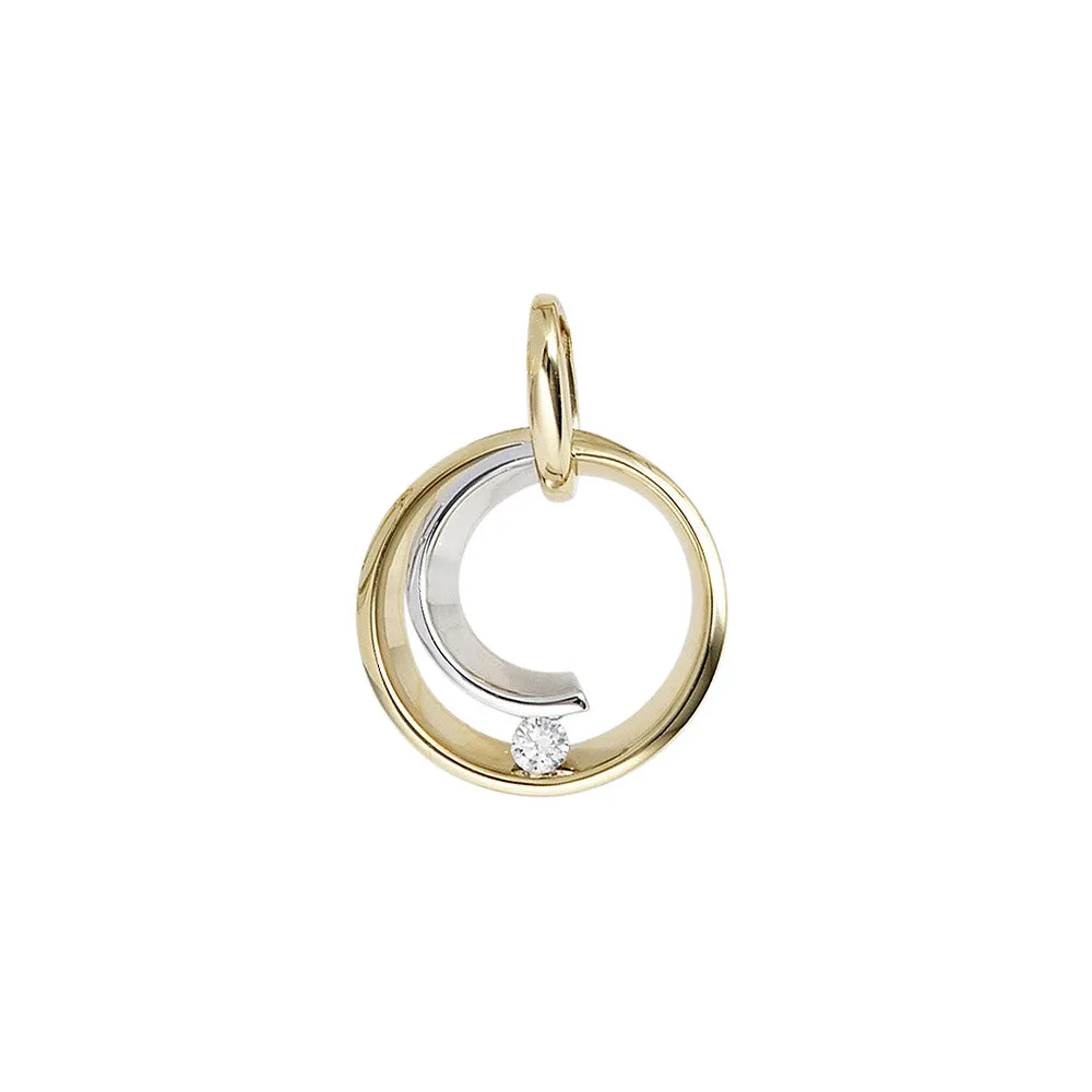 Anhänger rund 585 Gold Gelbgold Weißgold bicolor 1 Diamant Brillant 0 10ct.