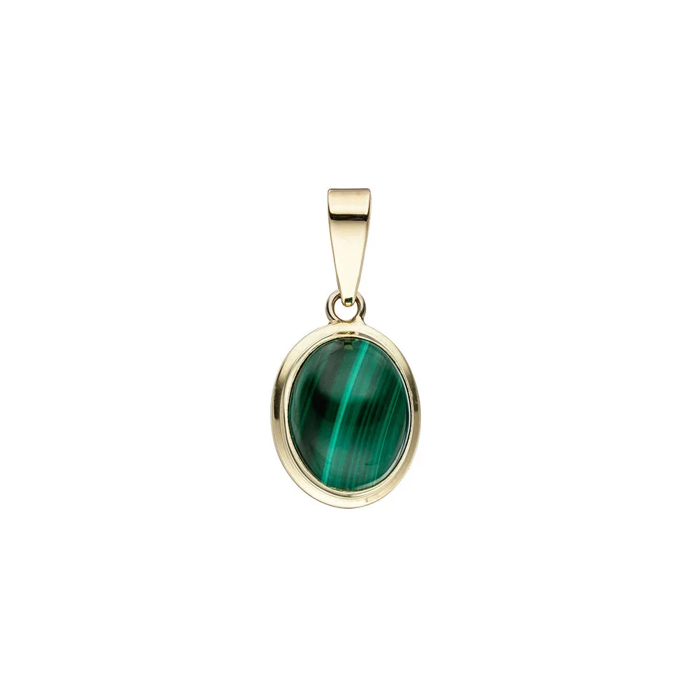 Anhänger oval 585 Gold Gelbgold 1 Malachit grün Goldanhänger