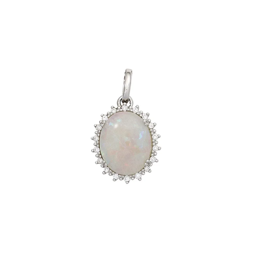 Anhänger oval 585 Gold Weißgold 1 Opal 18 Diamanten Brillanten 0 10ct.