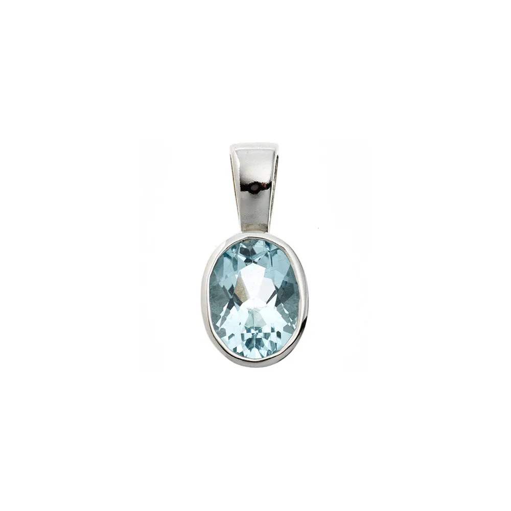 Anhänger oval 925 Sterling Silber rhodiniert 1 Blautopas hellblau blau