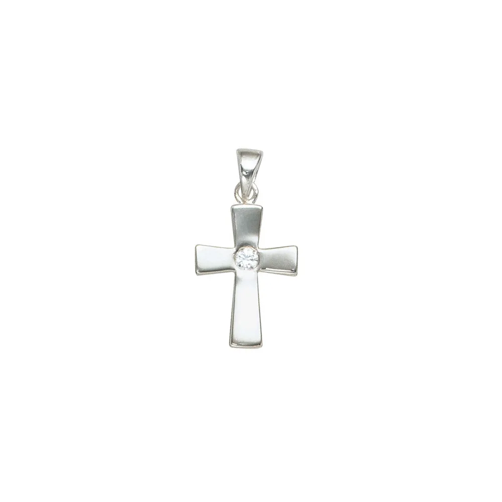 Anhänger Kreuz 925 Sterling Silber 1 Zirkonia Kreuzanhänger Silberkreuz