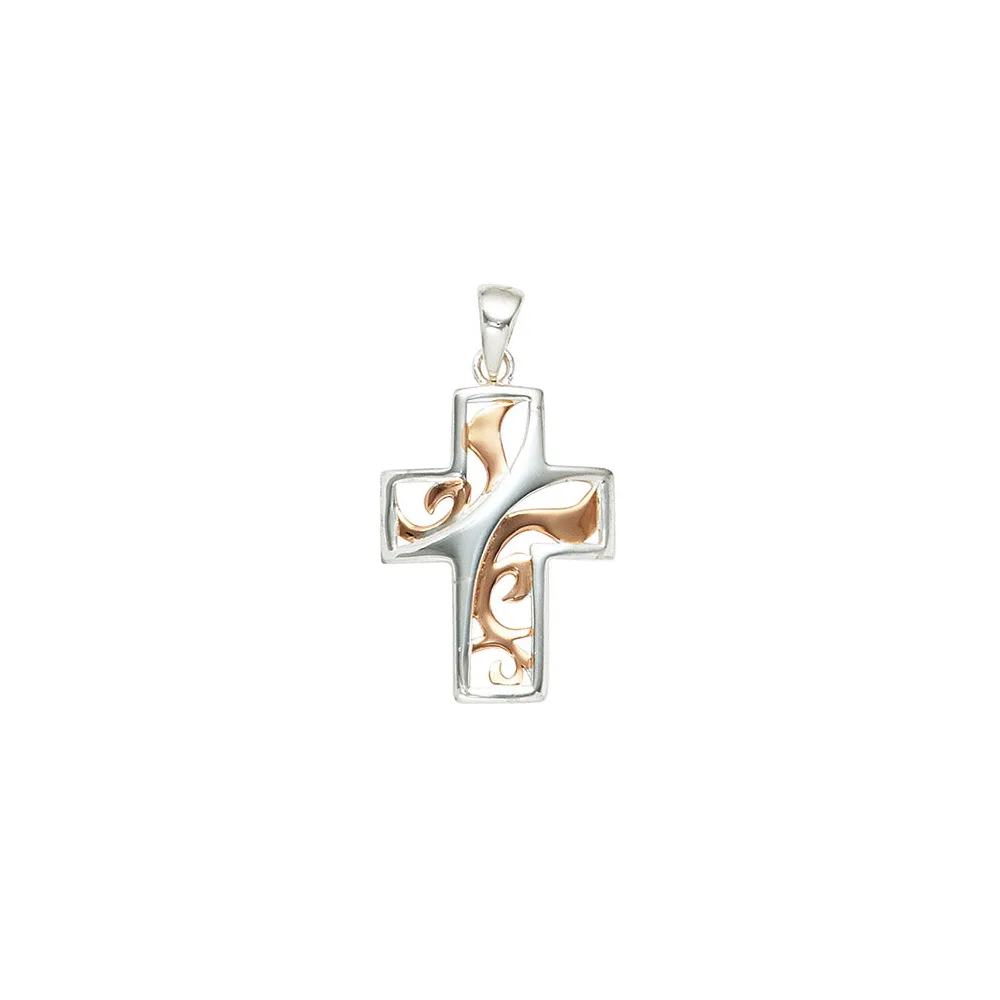 Anhänger Kreuz 925 Sterling Silber bicolor vergoldet Kreuzanhänger